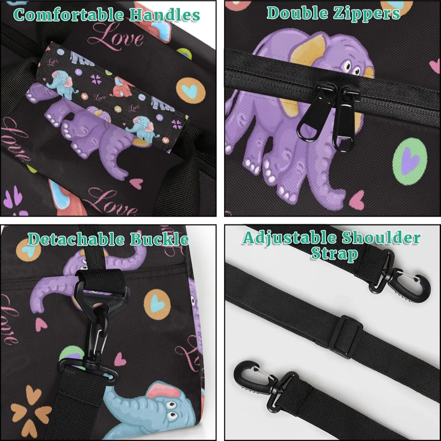 Cartoon Elephant 18 inch Small Gym Bag for Women and Men, Lightweight Carry On Weekender Bag Mini Duffel Bag for Travel Sports Workout