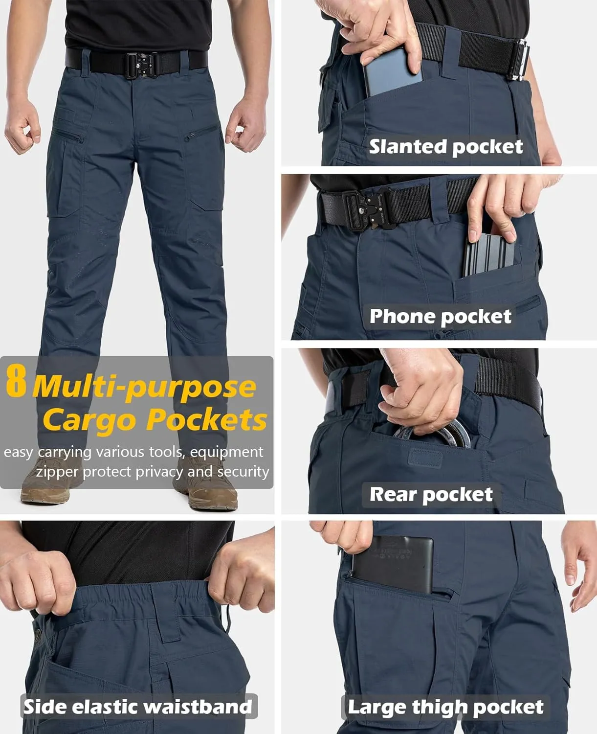 CARWORNIC Men's Lightweight Tactical Pants Ripstop Military Cargo Pants Water Resistant Outdoor Hiking Work Pants
