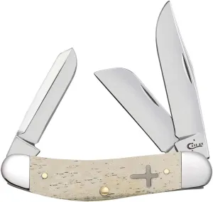 Case WR XX Pocket Knife Smooth Natural Bone Sowbelly W/Cross Shield Item #22589 - (TB6339) - Length Closed: 3 7/8 Inches