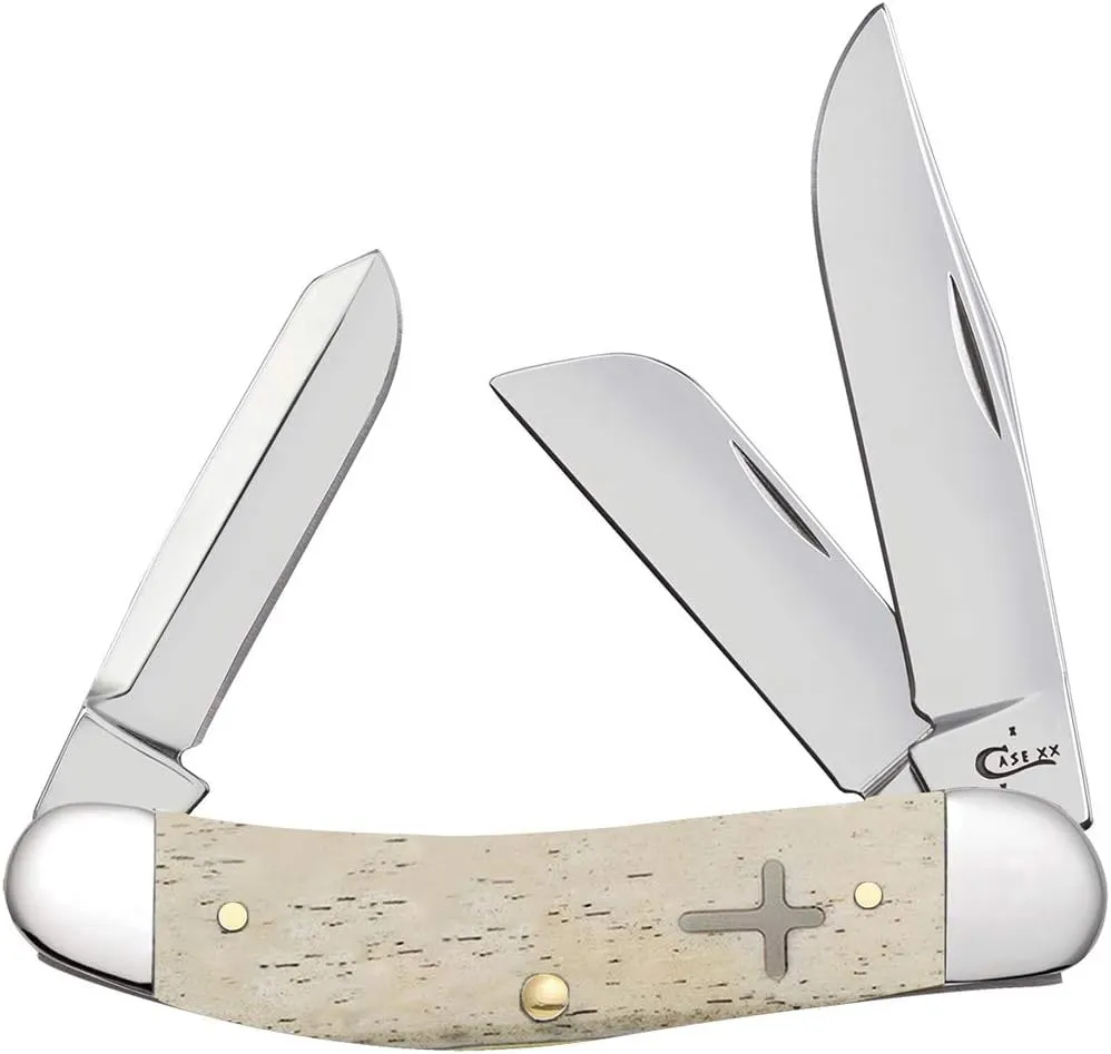 Case WR XX Pocket Knife Smooth Natural Bone Sowbelly W/Cross Shield Item #22589 - (TB6339) - Length Closed: 3 7/8 Inches