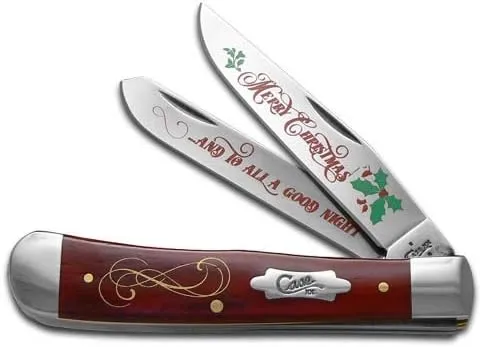 Case XX Knives Merry Christmas Smooth Red Bone Trapper Stainless Pocket Knife CAT-MC/RSB
