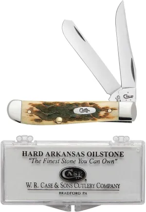 Case XX WR Pocket Knife Mini Trapper Amber Jig Bone W/Sharpening Stone (6207 SS) - Length Closed: 3 1/2 Inches