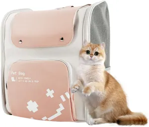 Cat Backpack, Safety Lock and Bottom Pad Inside, Ventilated Design, Portable Pet Backpack for Outdoor Travel Hiking Camping Airline Approved(Pink)
