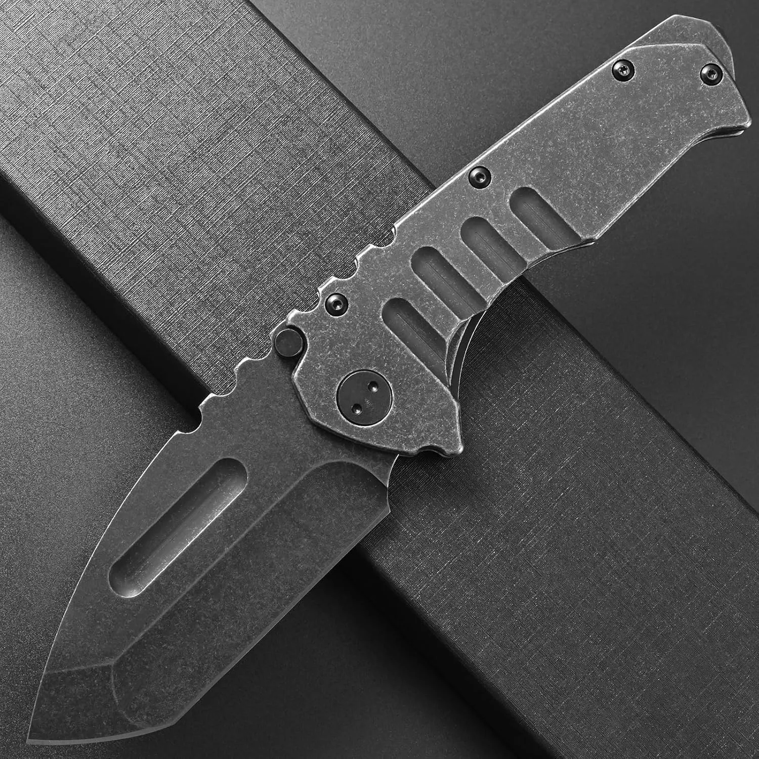 Ccanku C1137 Folding Knife, D2 Steel Blade Steel Handle EDC Tool Knife for Outdoor Camping Hiking Fishing (Steel)