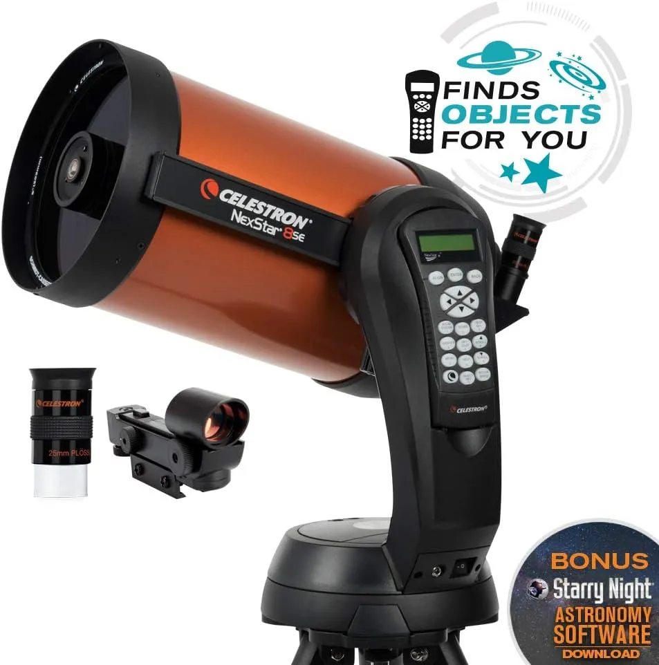 Celestron - NexStar 8SE Telescope - Computerized Telescope & SkyPortal WiFi Module - Control Your Celestron Computerized Telescope via Smartphone & SkySync Telescope GPS Accessory, Black (93969)