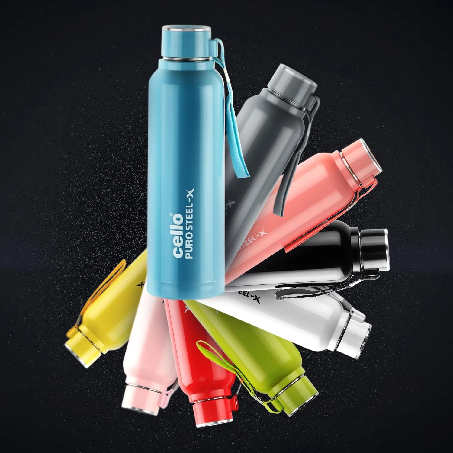 Cello Puro Steel-X Benz 900 Insulated Inner Steel Outer Plastic Water Bottle | Leak Proof | Vacuum Insulated Bottle for Travel, Home, Office (25oz, Peach)