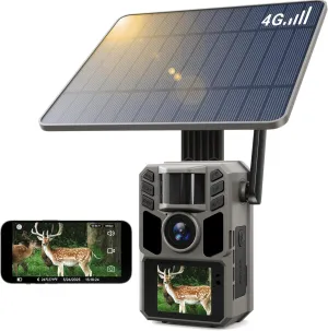 Cellular Trail Camera 4G LTE Game Camera Auto Connect Nationwide with Night Vision Solar Powered   7500mAh Battery 48MP Photo 4K Video for Security, Surveillance and Animal Protection