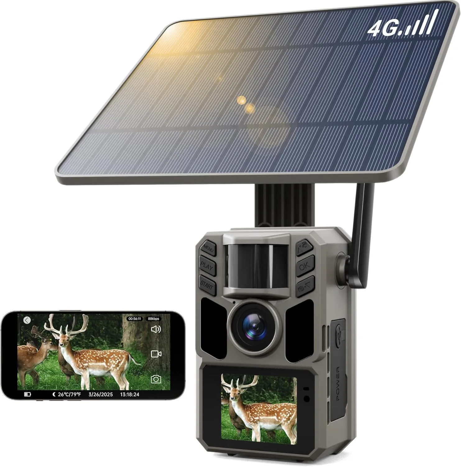 Cellular Trail Camera 4G LTE Game Camera Auto Connect Nationwide with Night Vision Solar Powered   7500mAh Battery 48MP Photo 4K Video for Security, Surveillance and Animal Protection