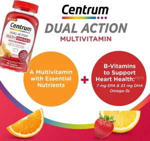 Centrum MultiGummies Multi  Omega 3 Dual Action, Adult Multivitamin, Multivitamin/Multimineral/Omega 3 Supplement, Mixed Flavors110 Count   Guide Vitamins Free