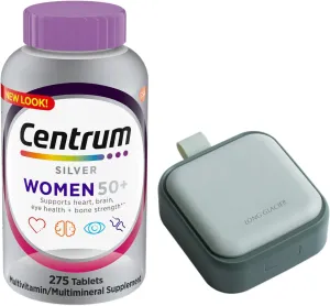 Centrum Silver Women 50  Multivitamin, 275 Count Bundle with a Long Glacier Pill Oragnizer