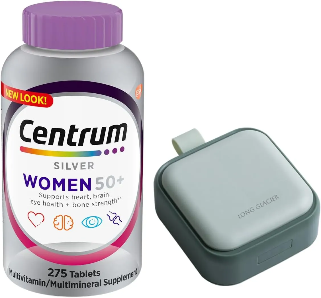 Centrum Silver Women 50  Multivitamin, 275 Count Bundle with a Long Glacier Pill Oragnizer