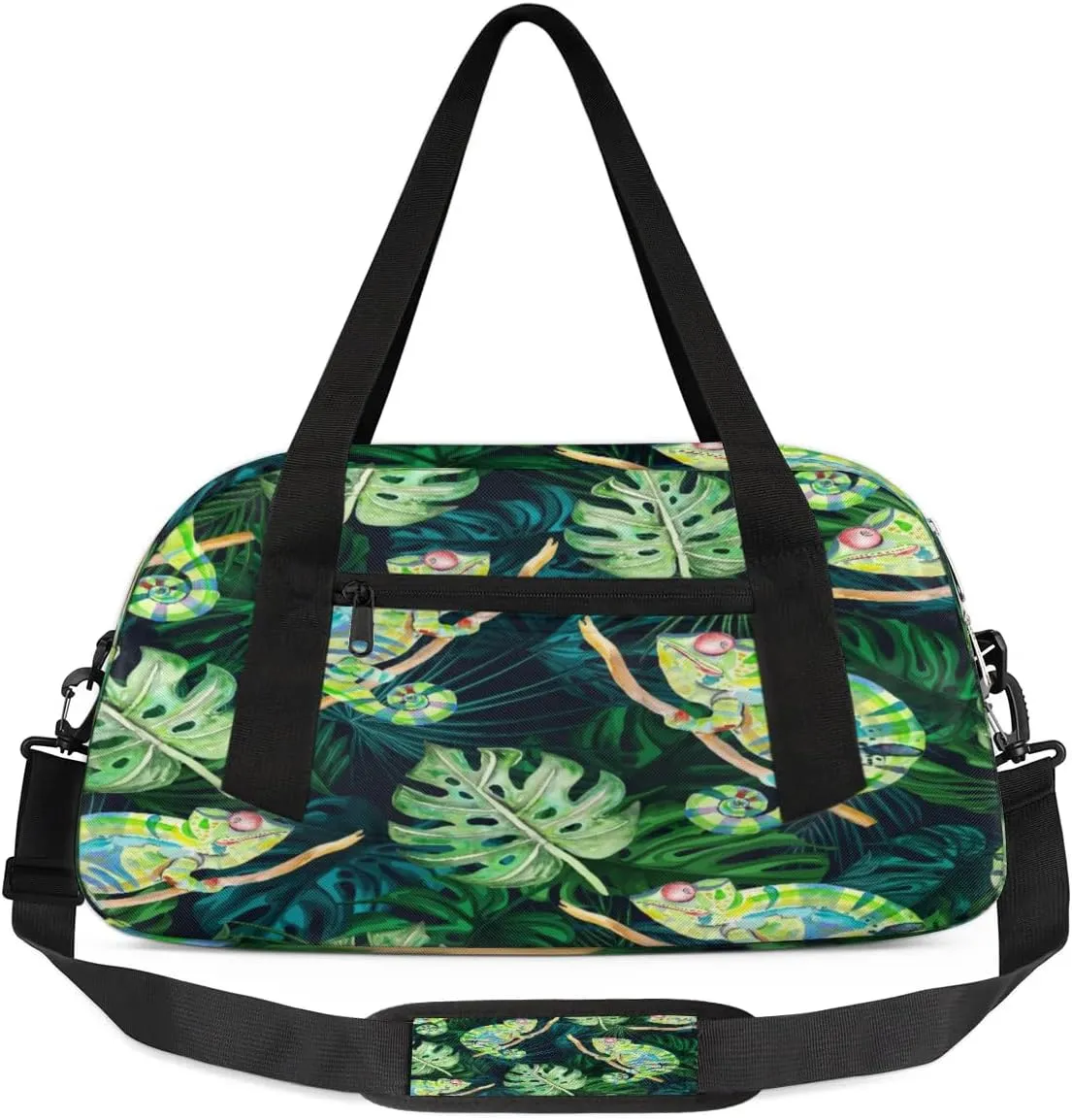 Chameleon Tropic Plants Waterproof Sports Gym Bag Portable Dance Gymnastics Work Out Bag Lightweight Travel Duffel Bag Overnight Weekender Bag