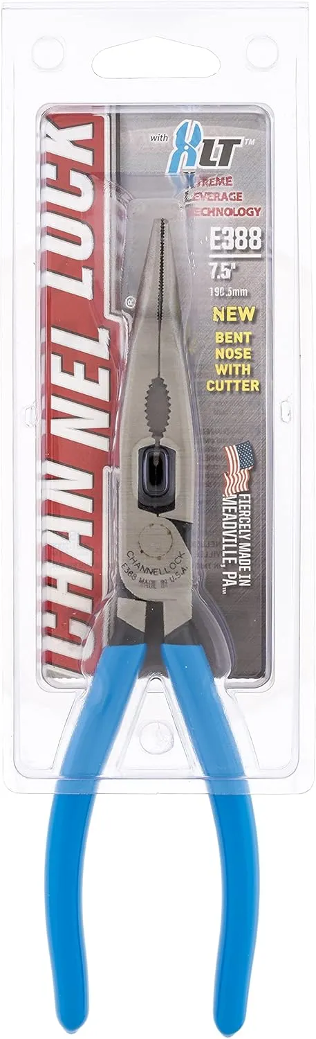CHANNELLOCK E388 E Series 7.5" Bent Long Nose Plier , Blue