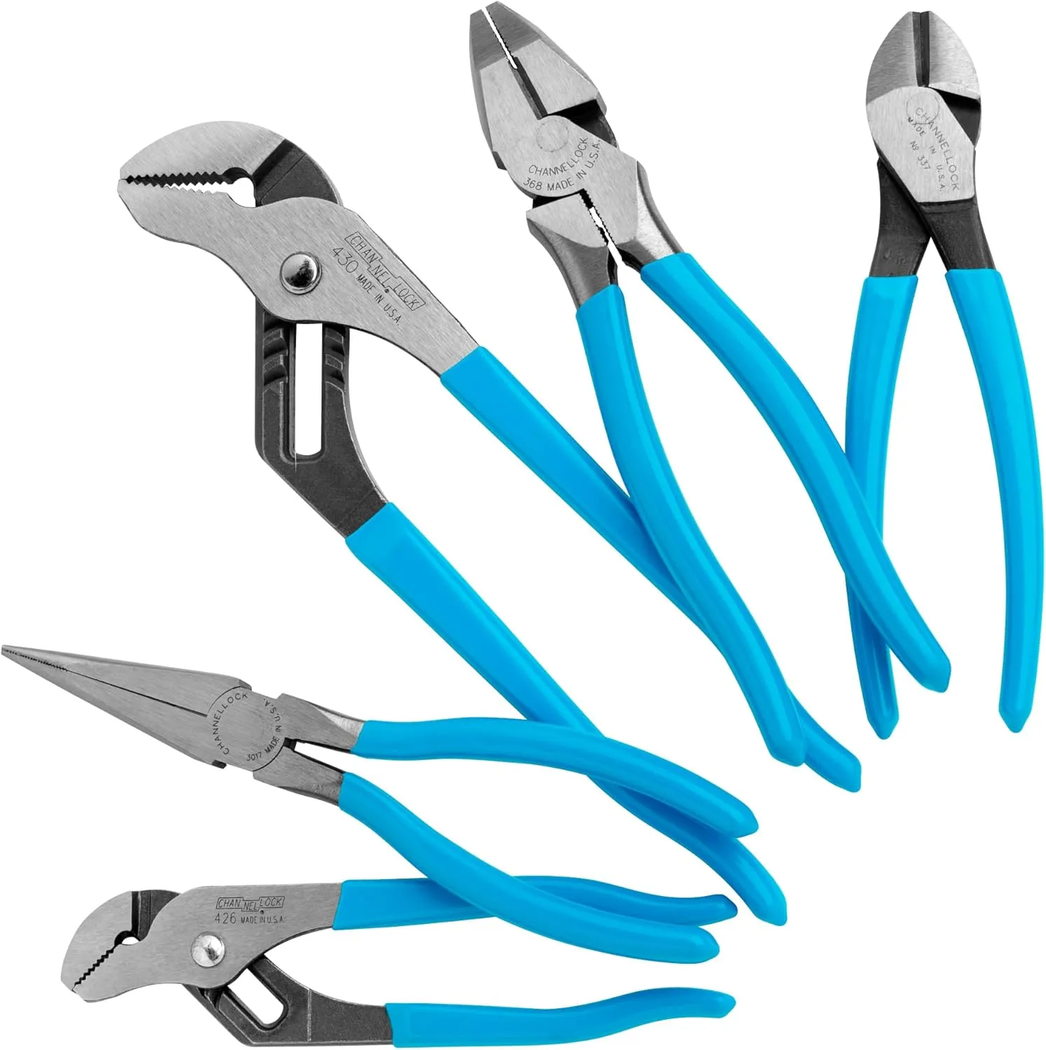CHANNELLOCK GS-50 5pc Pliers Set | Made in USA | Forged High Carbon Steel | Includes Tongue & Groove, Linemen's, Long Nose and Cutting Pliers