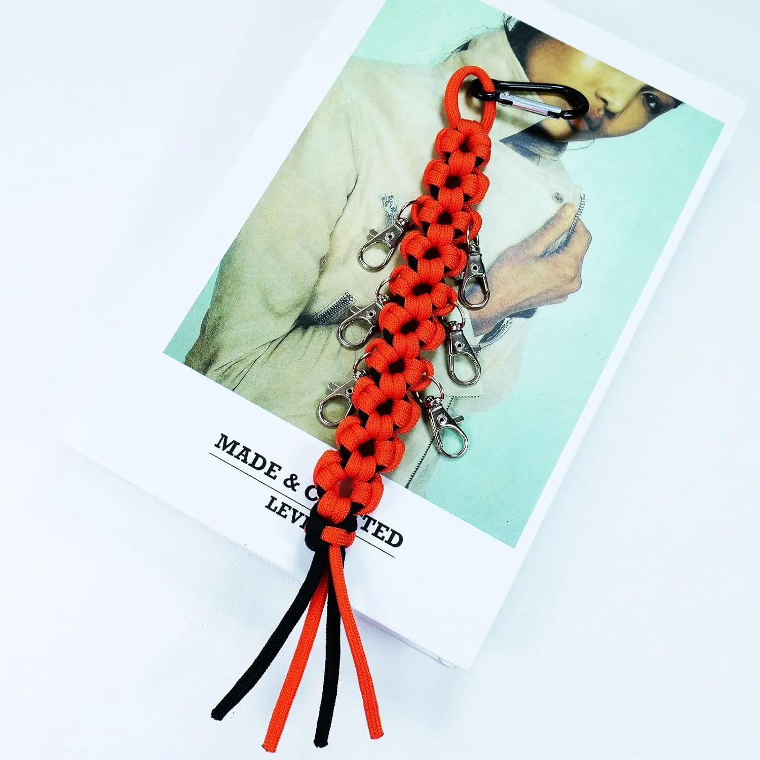 Cheer Bow Holder - Cheerleader Backpack Bow Organizer - Durable Paracord Hair Bow Hanger Cheer Bag Accessories - Cheerleading Gift for Cheer Teams - Orange/Black 5 Pack
