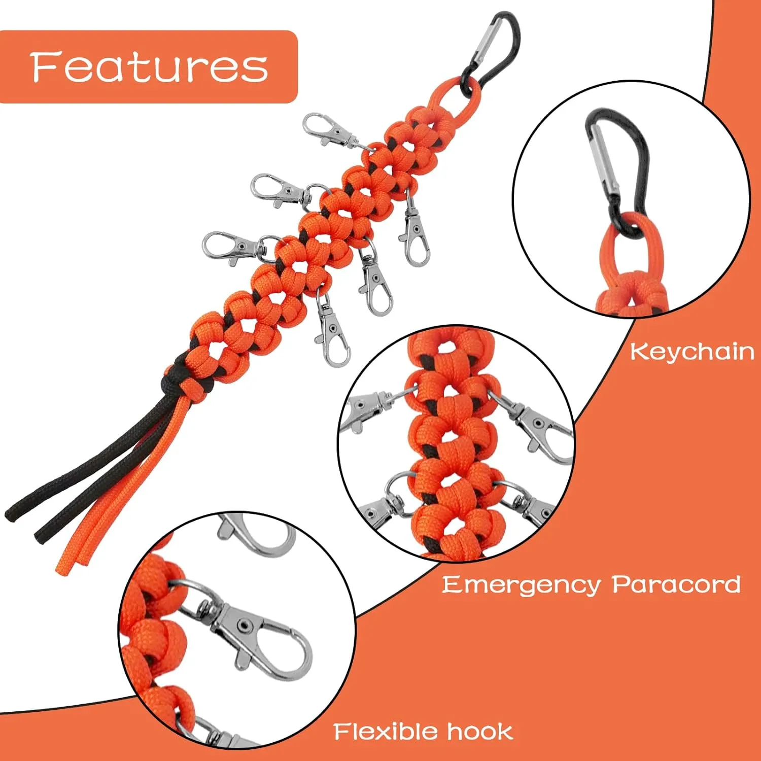 Cheer Bow Holder - Cheerleader Backpack Bow Organizer - Durable Paracord Hair Bow Hanger Cheer Bag Accessories - Cheerleading Gift for Cheer Teams - Orange/Black 5 Pack