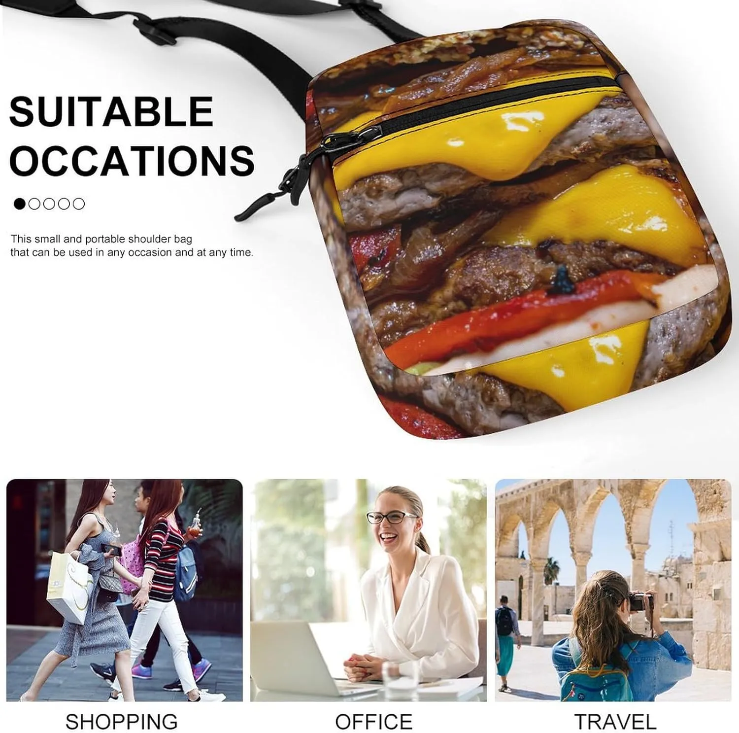 Cheeseburger Crossbody Bag Small Shoulder Bag Waterproof, Lightweight And Convenient