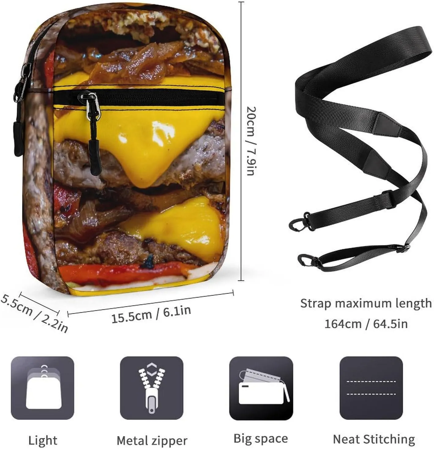 Cheeseburger Crossbody Bag Small Shoulder Bag Waterproof, Lightweight And Convenient