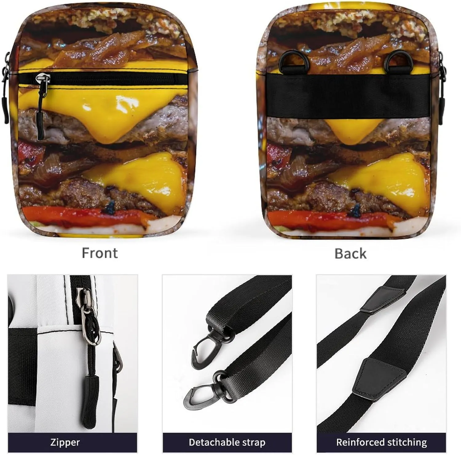 Cheeseburger Crossbody Bag Small Shoulder Bag Waterproof, Lightweight And Convenient