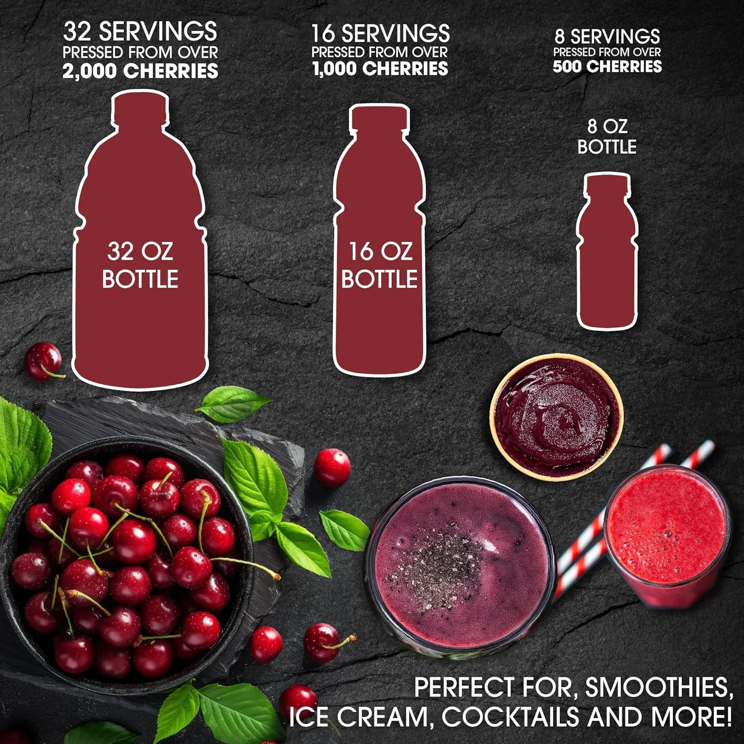 Cherry Bay Orchards Tart Montmorency Cherry Concentrate (3 Pack 16 Oz Bottle) - All Natural Juice Sleep Aid - GMO & Gluten Free, Kosher Certified, Antioxidants, No Added Sugar or Preservatives