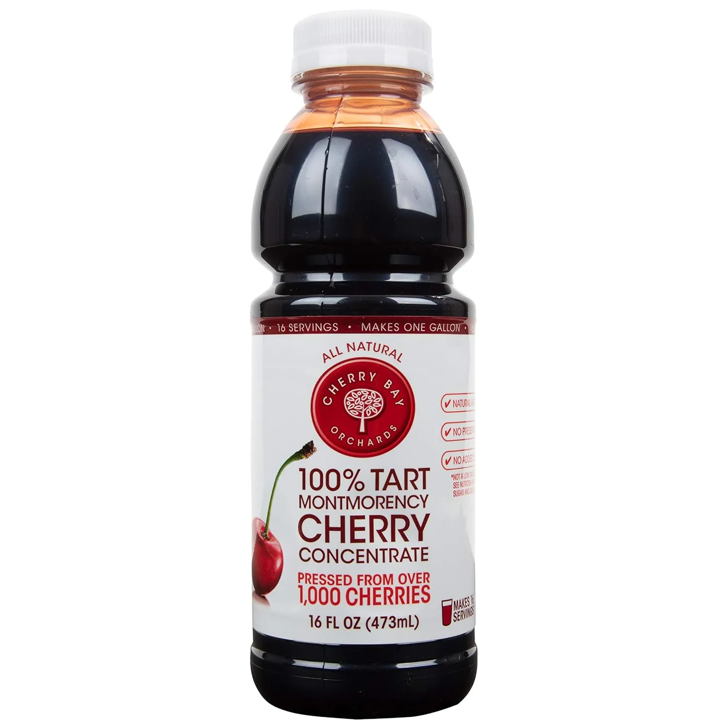 Cherry Bay Orchards Tart Montmorency Cherry Concentrate (3 Pack 16 Oz Bottle) - All Natural Juice Sleep Aid - GMO & Gluten Free, Kosher Certified, Antioxidants, No Added Sugar or Preservatives