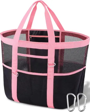 Chic & Spacious XX-Large Beach Bag for Women – 12 Pockets, Waterproof Mesh, Lightweight, Includes 2 Carabiners