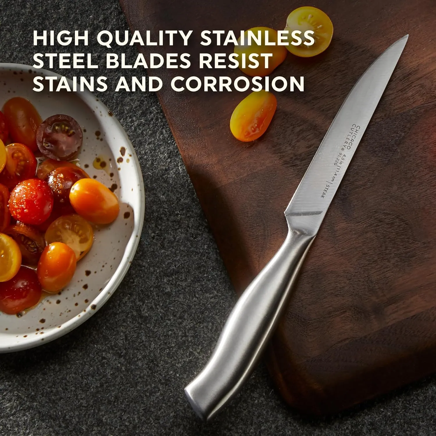Chicago Cutlery Insignia Steel 4-Piece Steak Knives, 4.5" Stainless Steel Blades for Effortless Cutting, For Home Kitchen and Professional Use