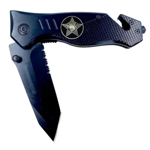 Chicago Police Department CPD 3-in-1 Tactical Rescue Knife Tool with Seatbelt Cutter, Steel Serrated Blade, Glass Breaker