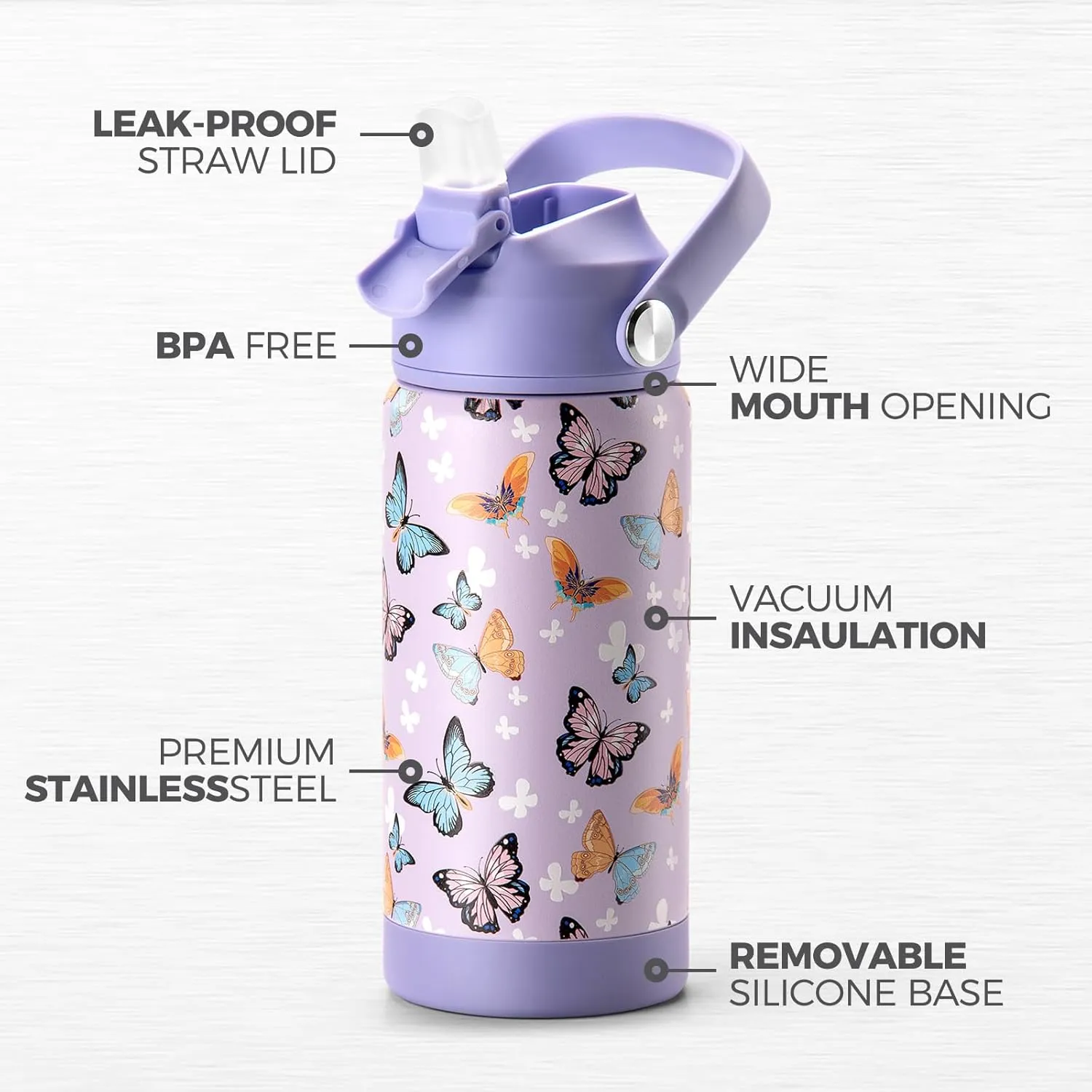 Choco Mocha Kids Water Bottle For School, Kids Insulated Water Bottle Stainless Steel for Girls,14Oz Purple Unicorn