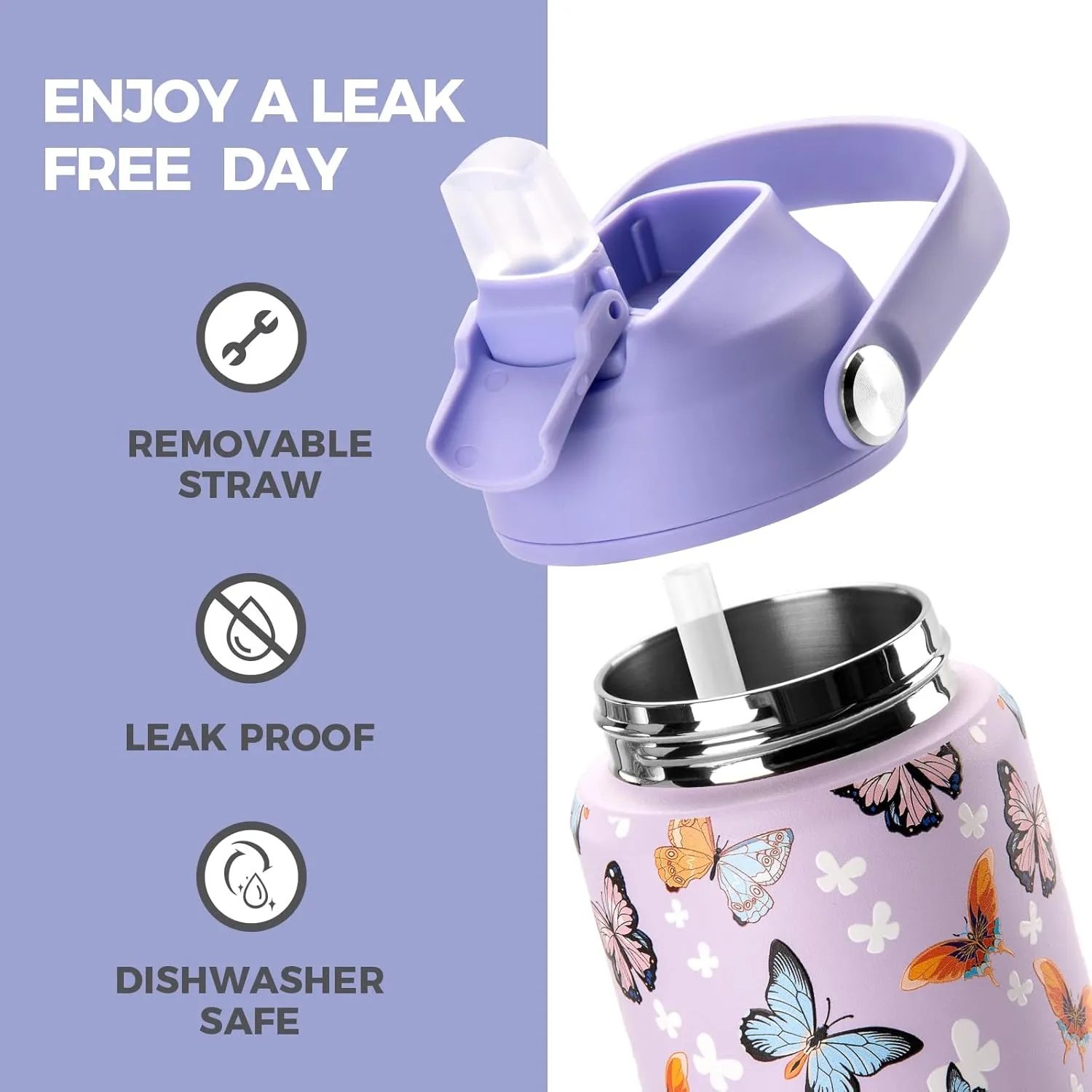 Choco Mocha Kids Water Bottle For School, Kids Insulated Water Bottle Stainless Steel for Girls,14Oz Purple Unicorn