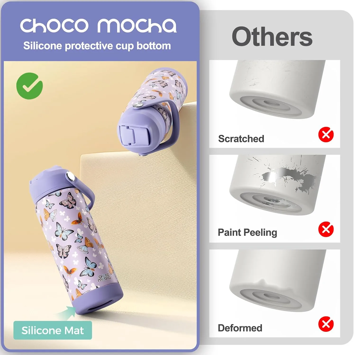 Choco Mocha Kids Water Bottle For School, Kids Insulated Water Bottle Stainless Steel for Girls,14Oz Purple Unicorn