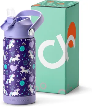 Choco Mocha Kids Water Bottle For School, Kids Insulated Water Bottle Stainless Steel for Girls,14Oz Purple Unicorn