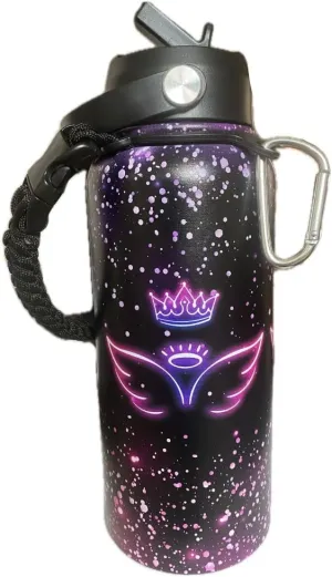 Christian Water Bottle with Straw & Handle, Leak-Proof, BPA-Free, Mother's Day Gift - 32 oz, Purple Wings, 18/8 Stainless Steel Wide Mouth