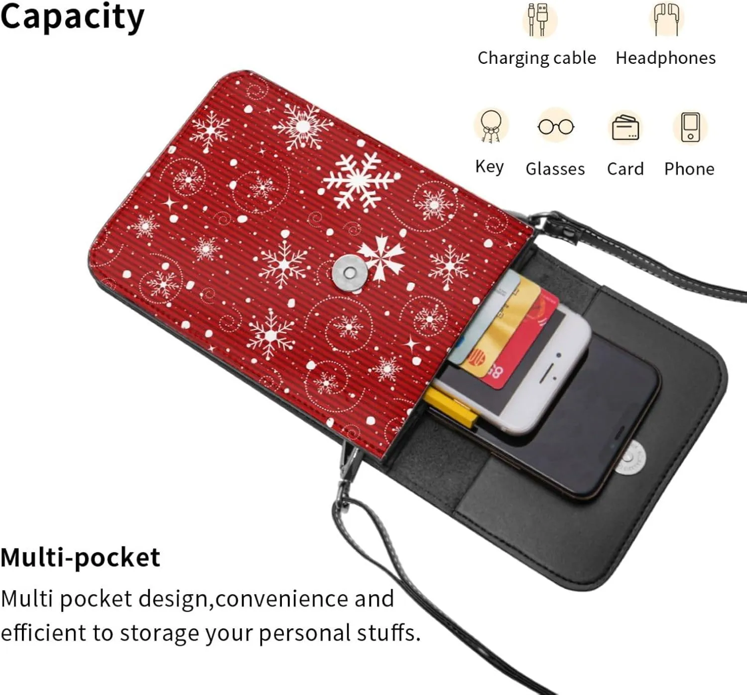 Christmas Corgi Reindeer Leather Crossbody Phone Purse for Women Cute Wallet Bags Lightweight Mini Sling Bag
