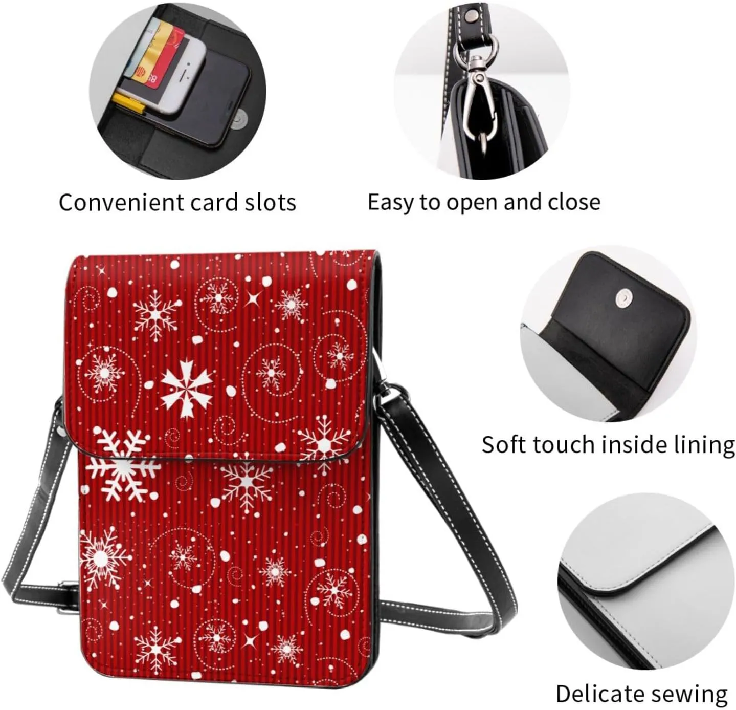 Christmas Corgi Reindeer Leather Crossbody Phone Purse for Women Cute Wallet Bags Lightweight Mini Sling Bag