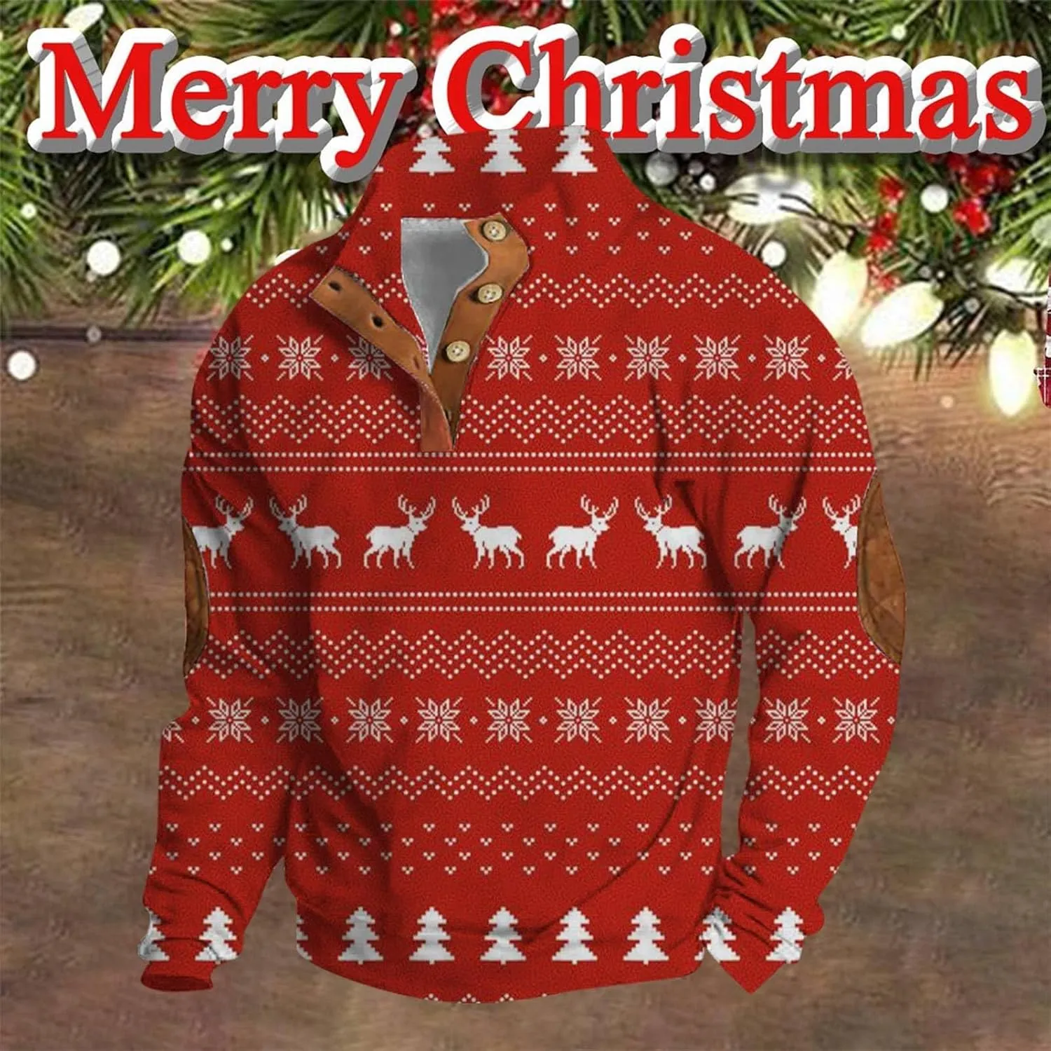 Christmas Sweaters Men Ugly Sweatshirts Funny Holiday Pullovers Button Long Sleeve Lightweight Big Tall Polo Shirts