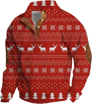 Christmas Sweaters Men Ugly Sweatshirts Funny Holiday Pullovers Button Long Sleeve Lightweight Big Tall Polo Shirts