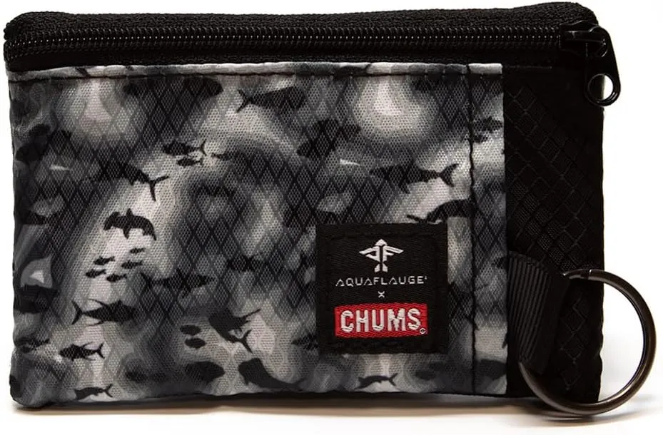 Chums Surfshorts Wallet - Lightweight Zippered Minimalist Wallet with Clear ID Window - Water Resistant with Key Ring