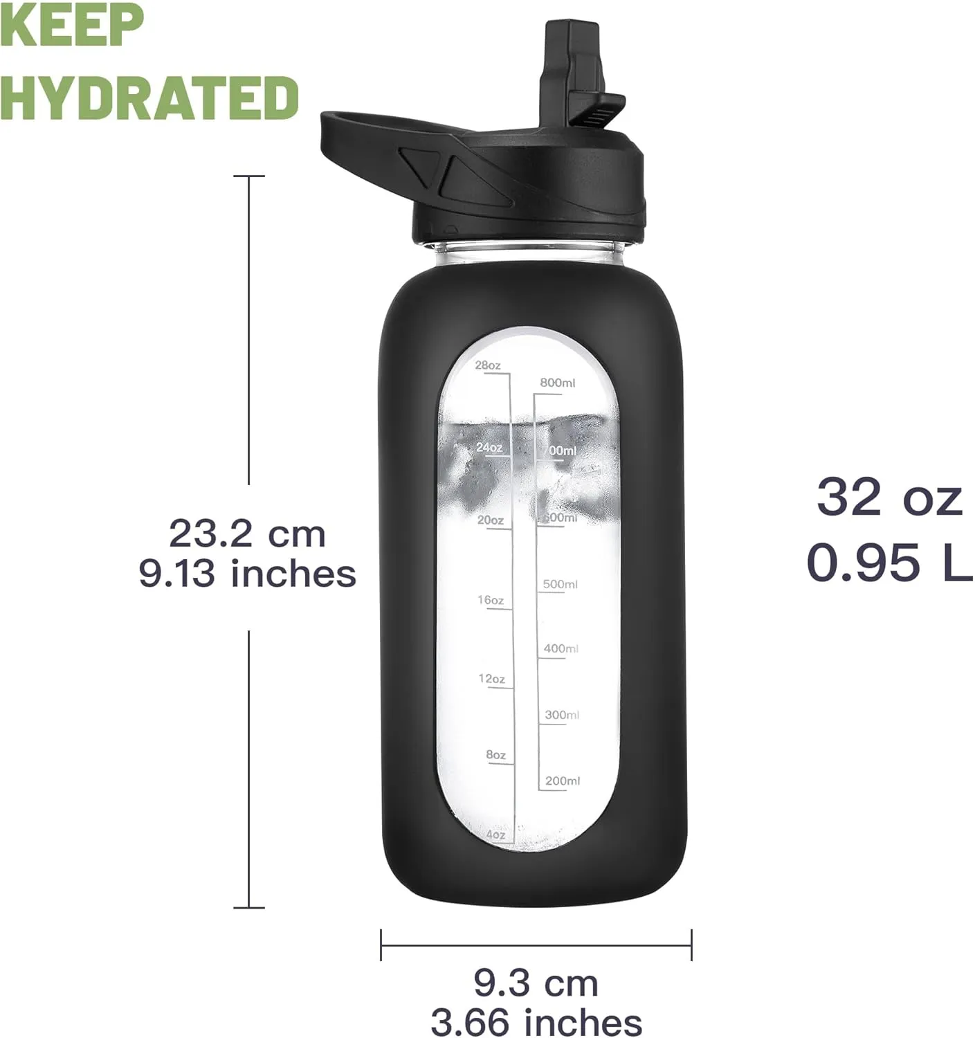CIVAGO 32 oz Glass Water Bottle with Straw and Insulated Bottle Holder Sling, Motivational Water jug with Time Marker and Silicone Sleeve, Water Flask with 2 Lids for Walking and Gym Mauve