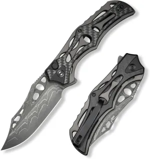 CIVIVI Pocket Knife for Men, Biophase Flipper Tactical Folding Knife, 3.48" Damascus Blade Aluminum with Carbon Fiber G-10 Handle, Lightweight Skeletonized EDC Knife for Camping Hunting, C23083C-DS1