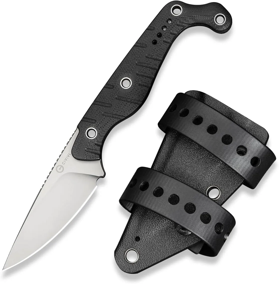 CIVIVI SOKN EDC Fixed Blade Knife with Kydex Sheath, Full Tang Tactical Knife with 2.82" Nitro-V Blade G10 Handle for Survival Camping Hiking Hunting C22027-1, Black