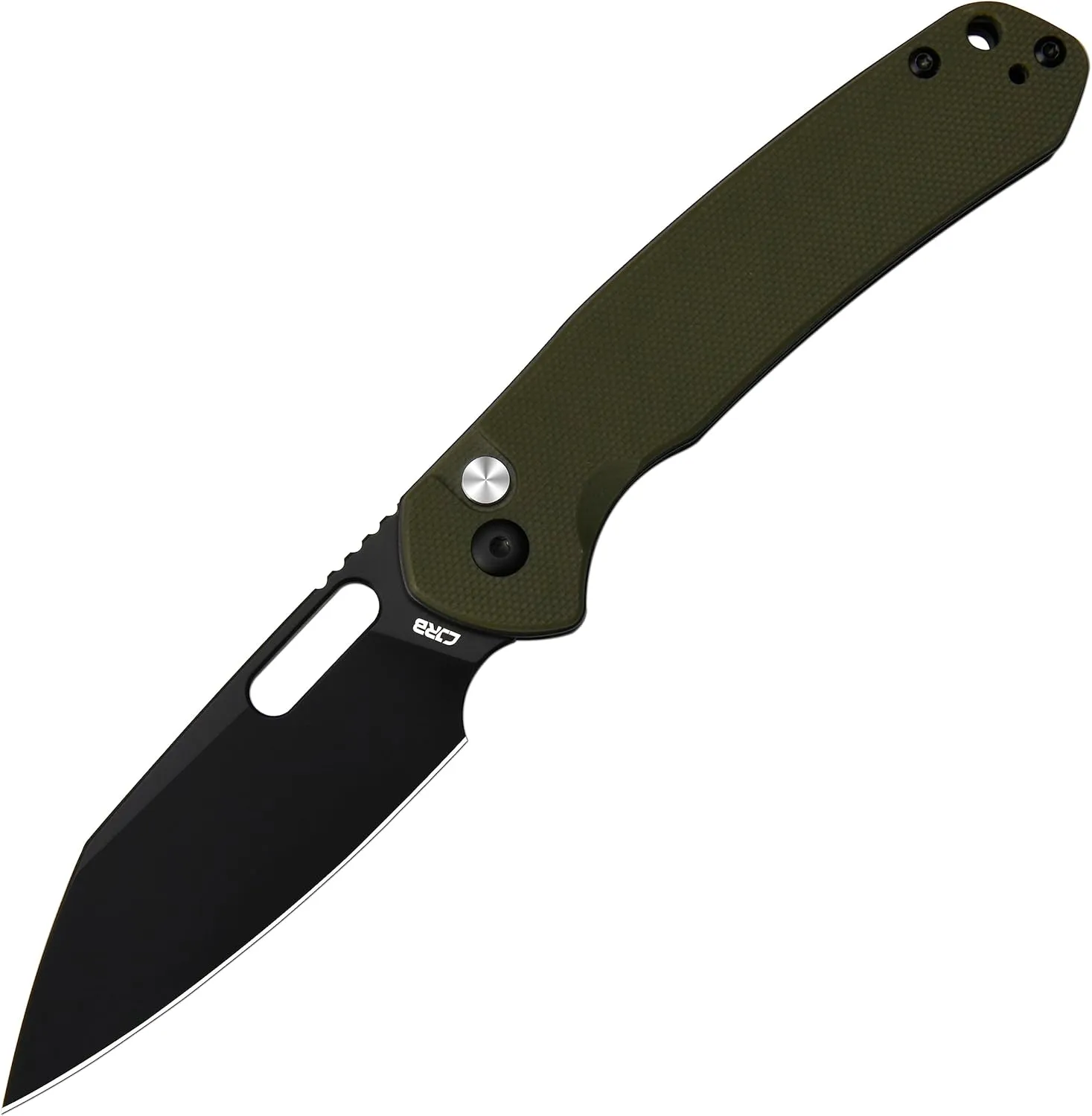 CJRB Pyrite-Alt (J1925A) Folding Pocket Knife with 3.11'' Black PVD AR-RPM9 Wharncliffe Blade Green G10 Handle,Button Lock EDC Knife with Thumb Hole for Tactical,Outdoor,Hiking and Gift