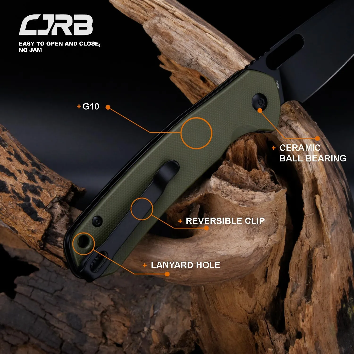 CJRB Pyrite-Alt (J1925A) Folding Pocket Knife with 3.11'' Black PVD AR-RPM9 Wharncliffe Blade Green G10 Handle,Button Lock EDC Knife with Thumb Hole for Tactical,Outdoor,Hiking and Gift