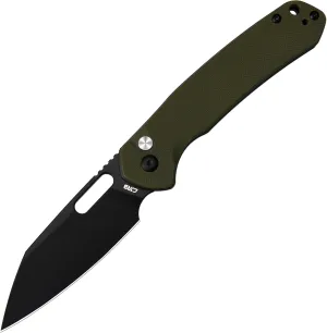 CJRB Pyrite-Alt (J1925A) Folding Pocket Knife with 3.11'' Black PVD AR-RPM9 Wharncliffe Blade Green G10 Handle,Button Lock EDC Knife with Thumb Hole for Tactical,Outdoor,Hiking and Gift