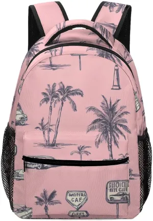 Classic-Car Beach Palm Trees Laptop Backpack Durable Travel Daypack Casual Shoulder Bag for Sport Hiking