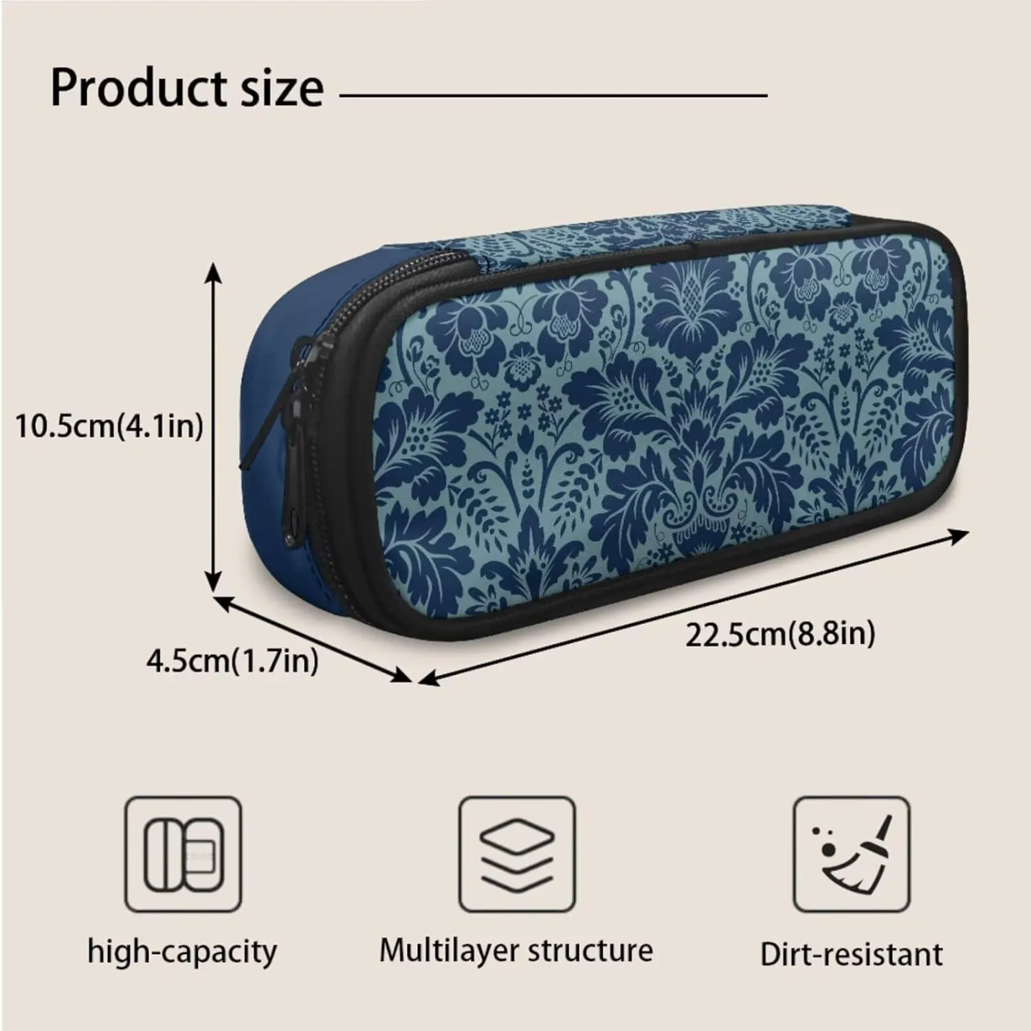 Classic Floral Print Blue School Backpack Set for Boys Girls with Lunch Box & Pencil Pouch, Lightweight 16.9 Inch Backpack, Tote Bag with Shoulder Strap, Ideal for Class, Travel, Picnic