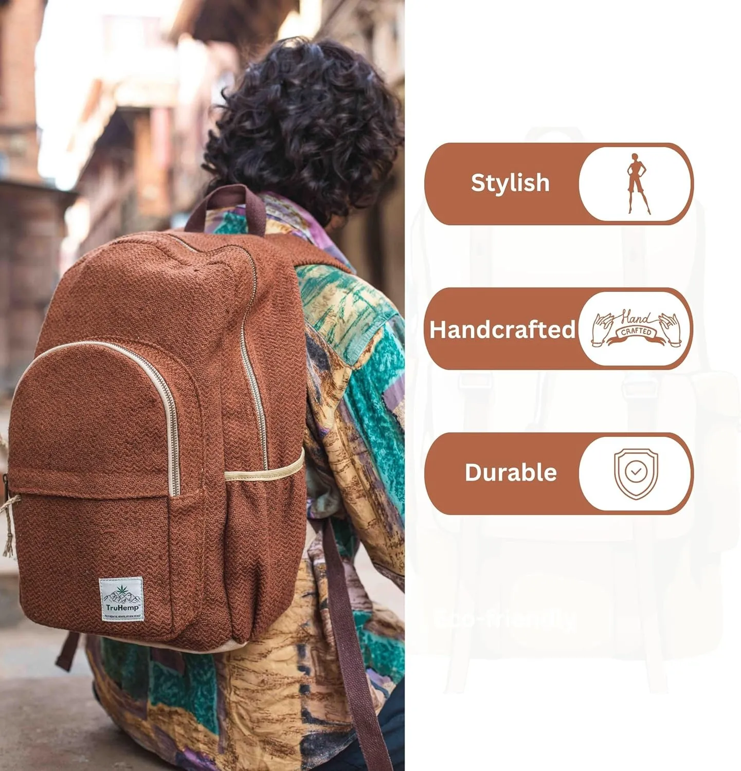 Classic Hemp Backpack, Brown – Stylish & Durable Backpack, Comfortable Adjustable Straps, Multiple Compartments, Ideal for Travel, Hiking & Daily Use