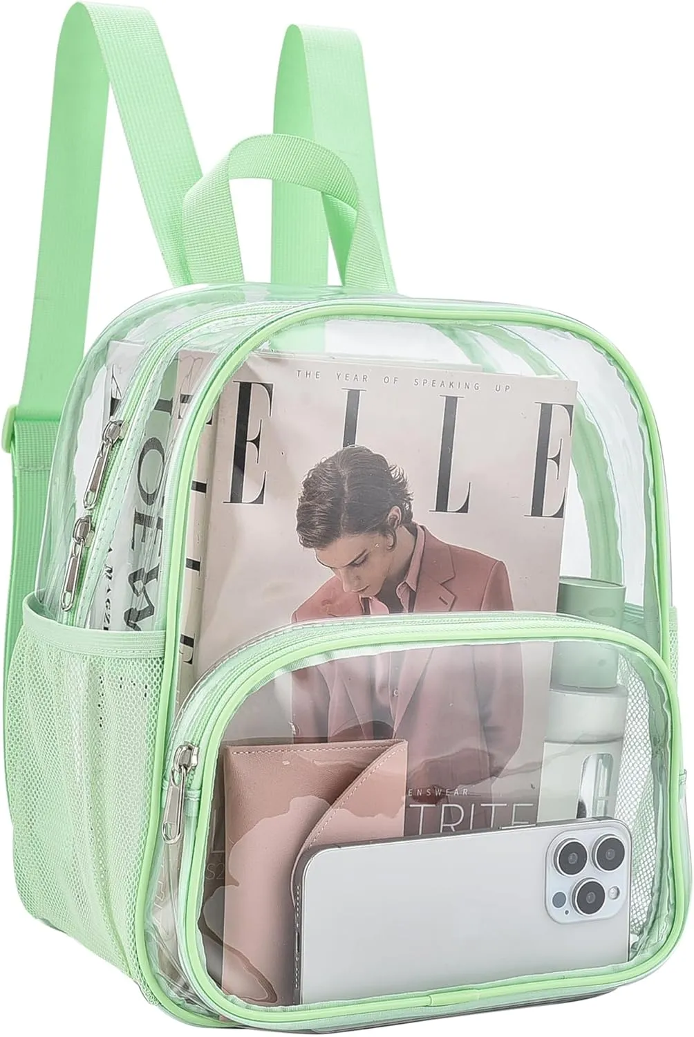 Clear Backpack for Stadium Events 12x12x6 with Front Pocket for Concert Sport Fashion Women Backpack Events Work Travel(Avocado green)