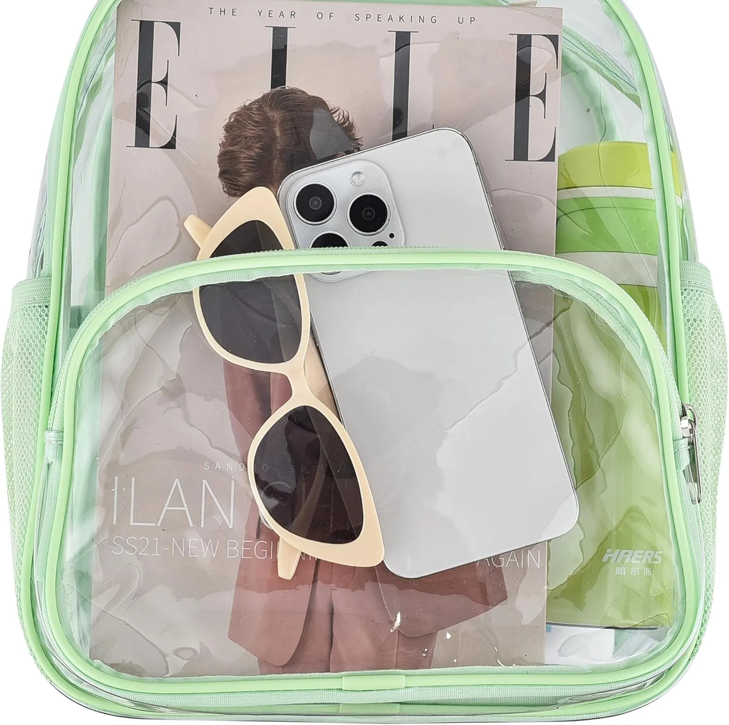 Clear Backpack for Stadium Events 12x12x6 with Front Pocket for Concert Sport Fashion Women Backpack Events Work Travel(Avocado green)
