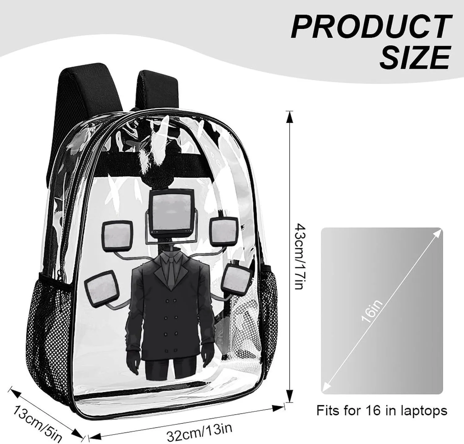 Clear Backpack Heavy Duty PVC Transparent Funny Backpack 17"" Large Capacity See Through Bag for Travel, 43x32x13cm, Style-3